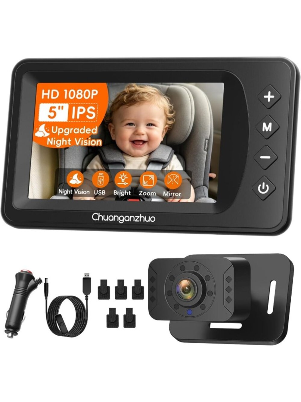 HD Baby Car Camera with Night Vision & 5" 1080P Monitor for Rear Facing Safety